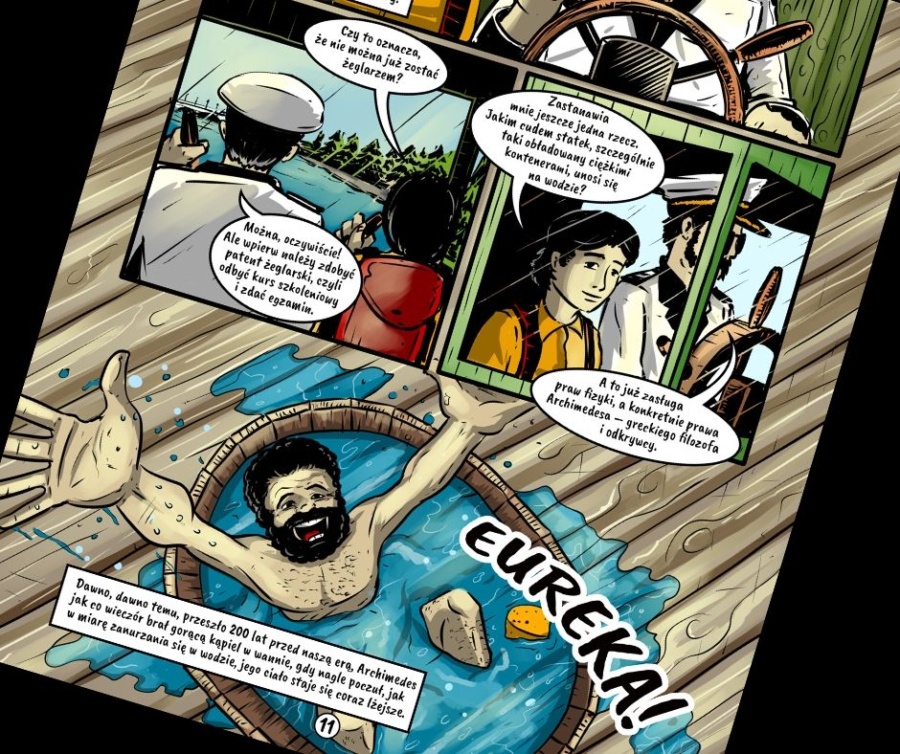 Komiks fizyczny o prawie Archimedesa - fragment komiksu. 