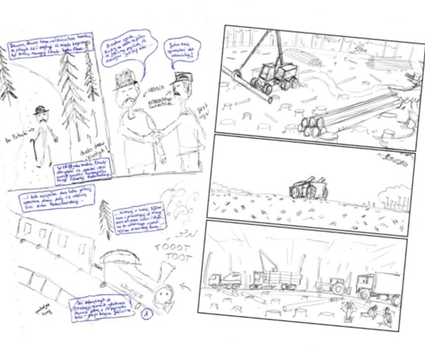 Storyboard, czyli scenopis obrazkowy do komiksu. 