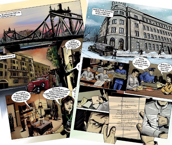 Nakładanie chmurek i tekstów na komiks służący promocji miast i gmin. 